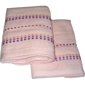 Set Terry Bath Towels  Neos - Color Light Pink with Pink Lines